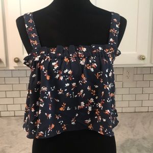 BP Floral Crop Ruffle Top Womens Small Black Pink Bohemian Festival Feminine Art